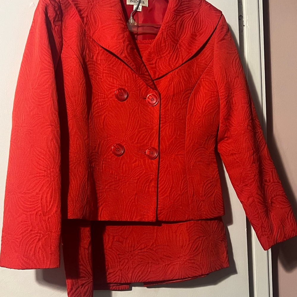 Coral Red Double-Breasted Women's Skirt Set